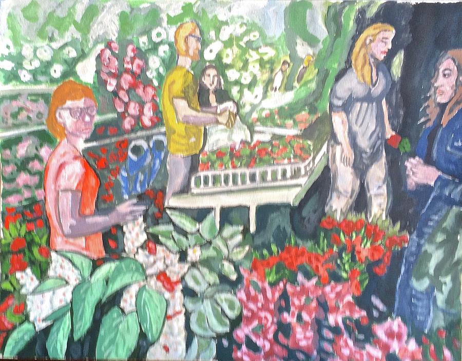 Flower Market Painting by Enrique Ojembarrena