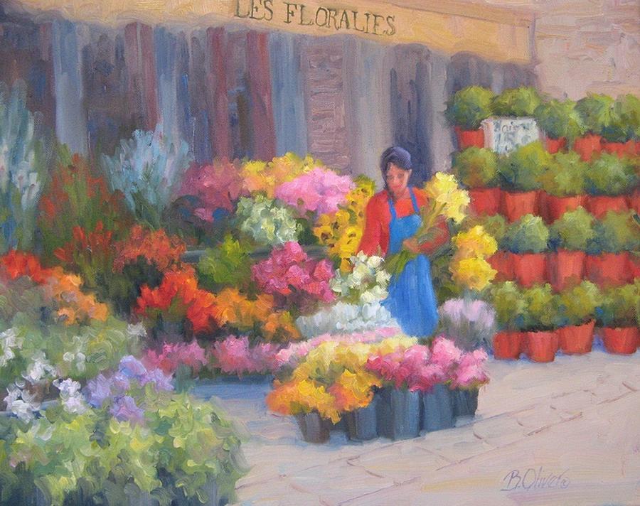Flower Painting - Flower Market on Rue Cler by Bunny Oliver