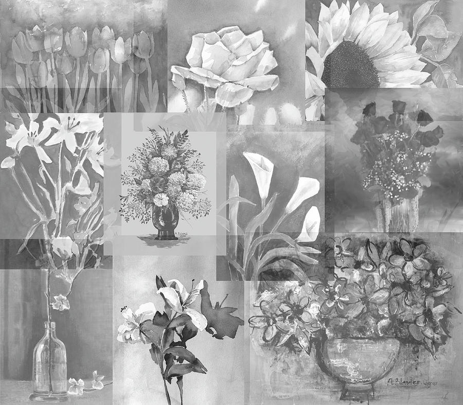 Flower Montage In Shades Of Gray Mixed Media by Arline Wagner