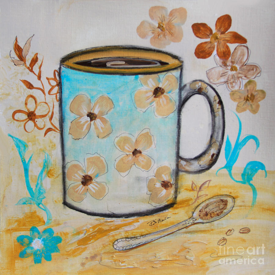 Coffee Painting - Flower Mug by Robin Pedrero