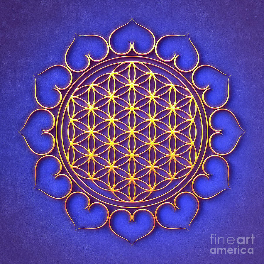 Abstract Digital Art - Flower Of Live Lotus - Golden Shine On Blue Beauty by Dirk Czarnota