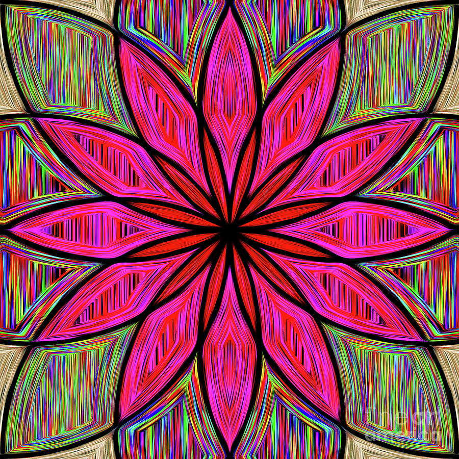 Flower on Rainbow Mandala by Kaye Menner Digital Art by Kaye Menner