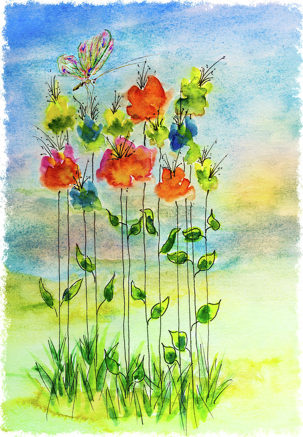 Flower patch with butterfly Mixed Media by Peter V Quenter