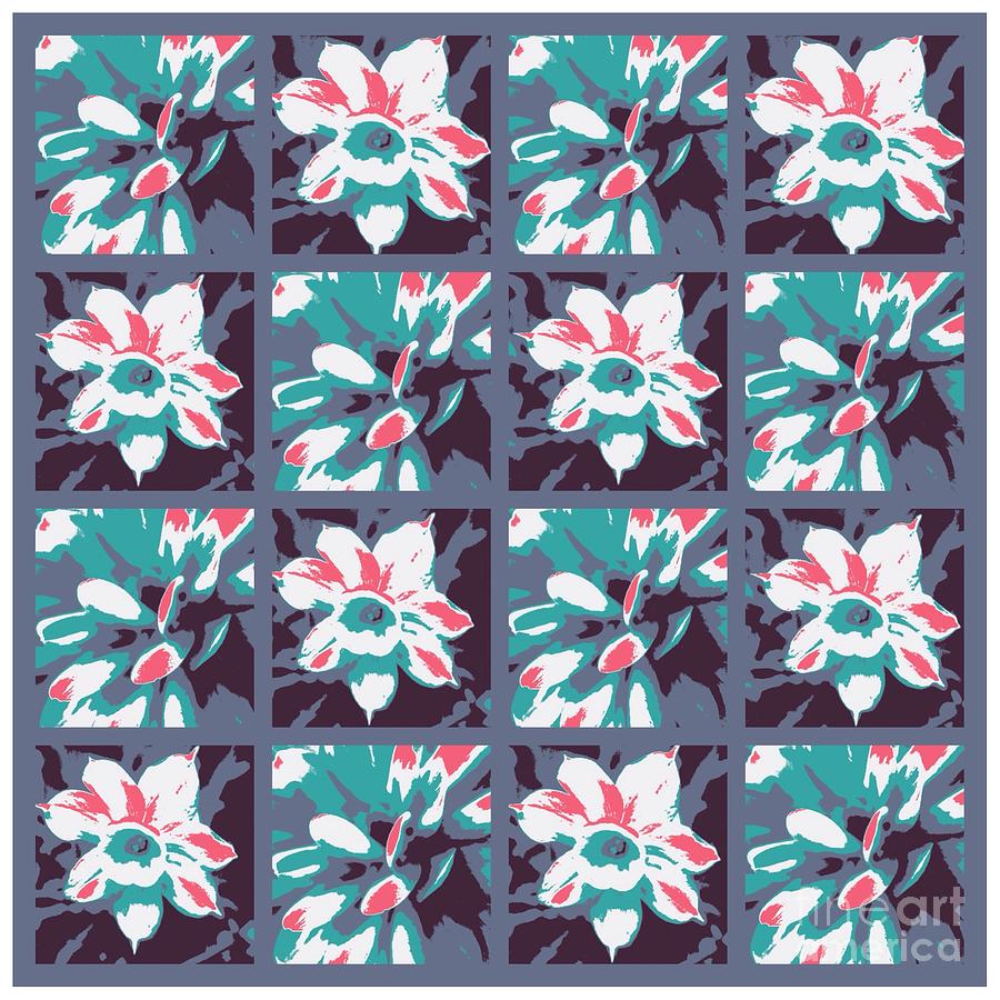 Flower Pattern Grey Mixed Media by Joan-Violet Stretch