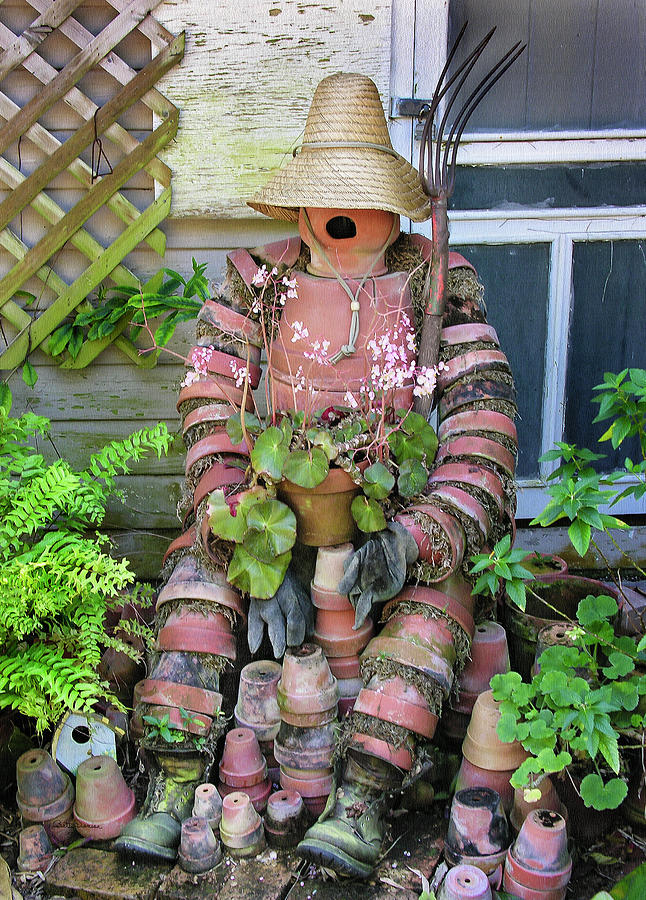 Boot Photograph - Flower Pot Person, Garden Art by Betty Denise