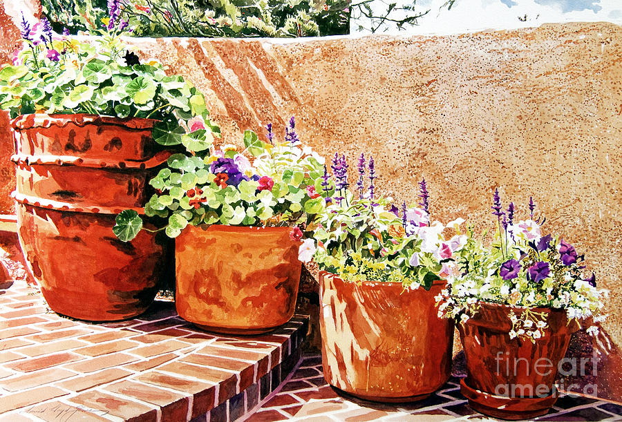 Flower Painting - Flower Pot Steps by David Lloyd Glover