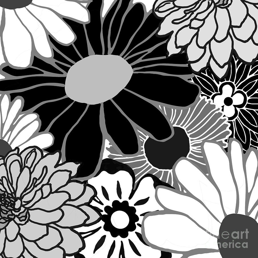Flowers Still Life Painting - Flower Power Black and White by Mindy Sommers