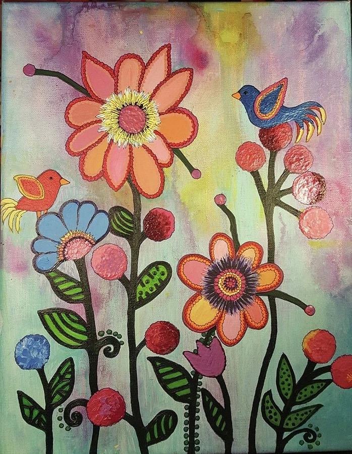 Flower Power Painting by Cynthia Silverman