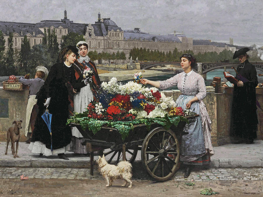 Flower Seller on the Pont Royal Painting by Marie-Francois Firmin-Girard