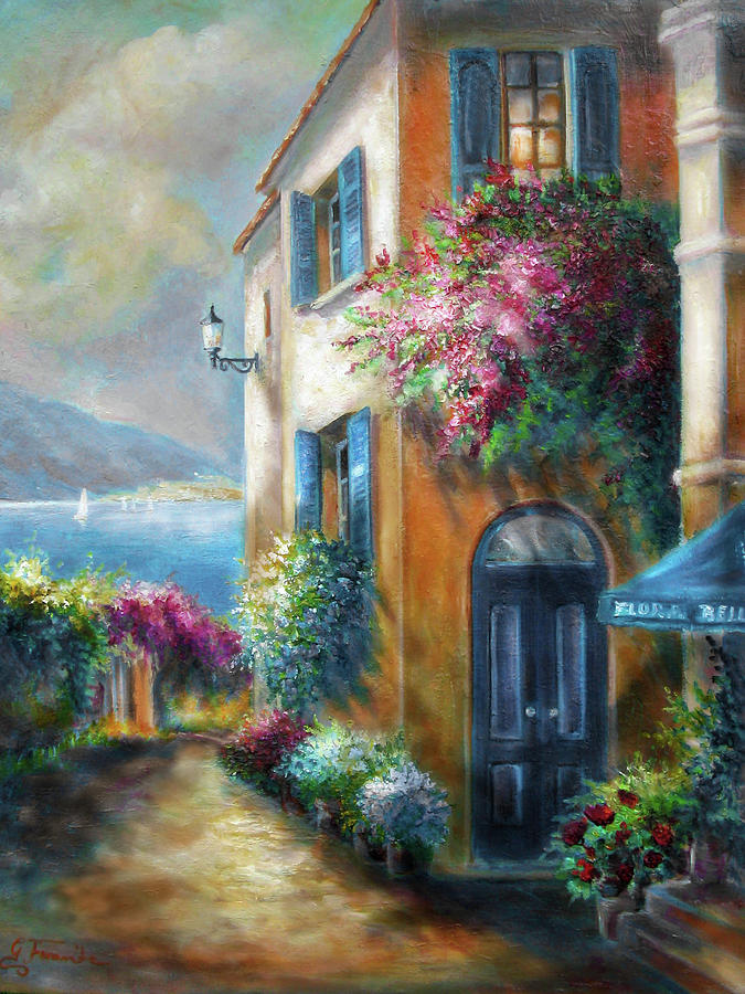Impressionism Painting - Flower shop by the Sea by Regina Femrite