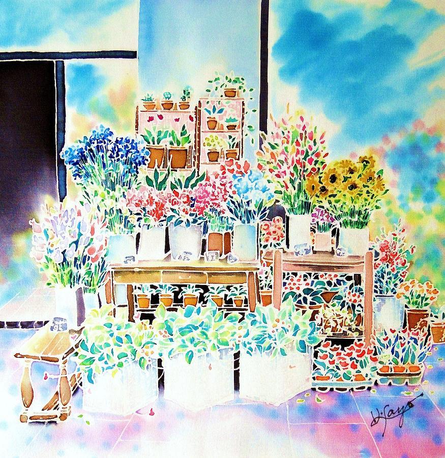 Flower shop in Paris Painting by Hisayo OHTA