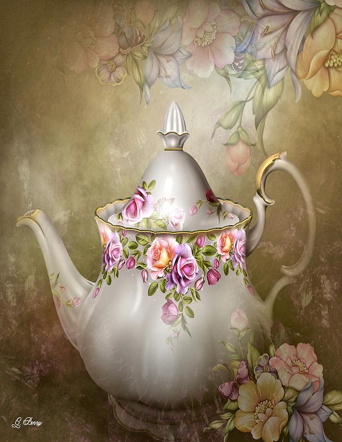 Flower Tea Pot Mixed Media by Gayle Berry - Fine Art America