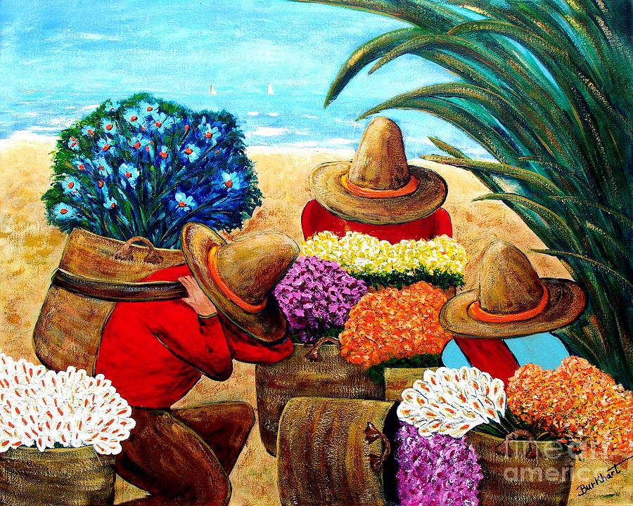 Flower Vendors Painting by Paul Burkhart Fine Art America