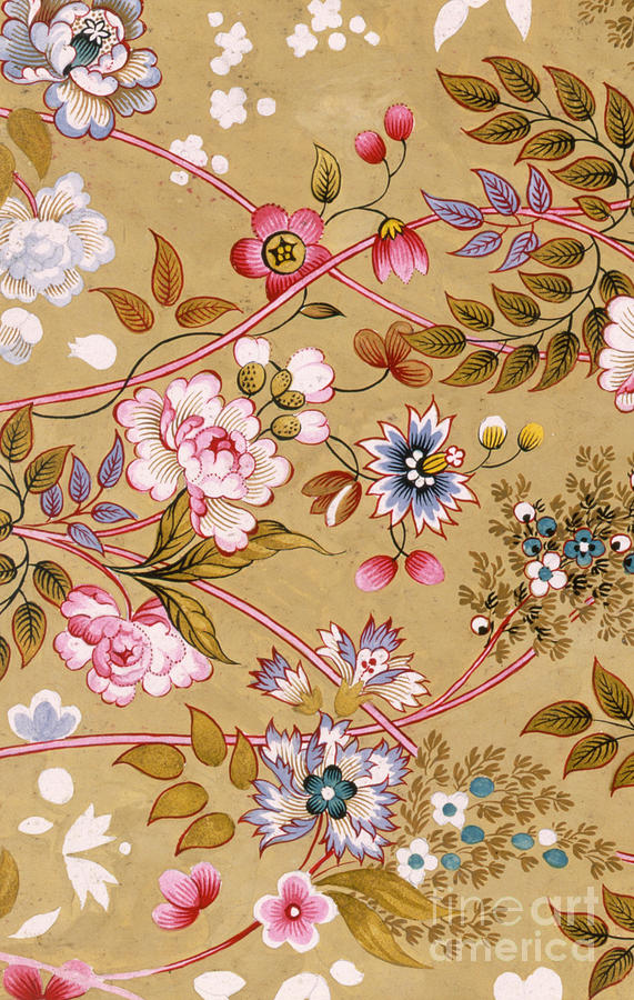Flowered Textile Design Tapestry - Textile by English School