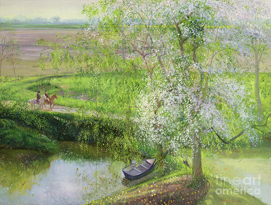 Flowering Apple Tree and Willow Painting by Timothy Easton