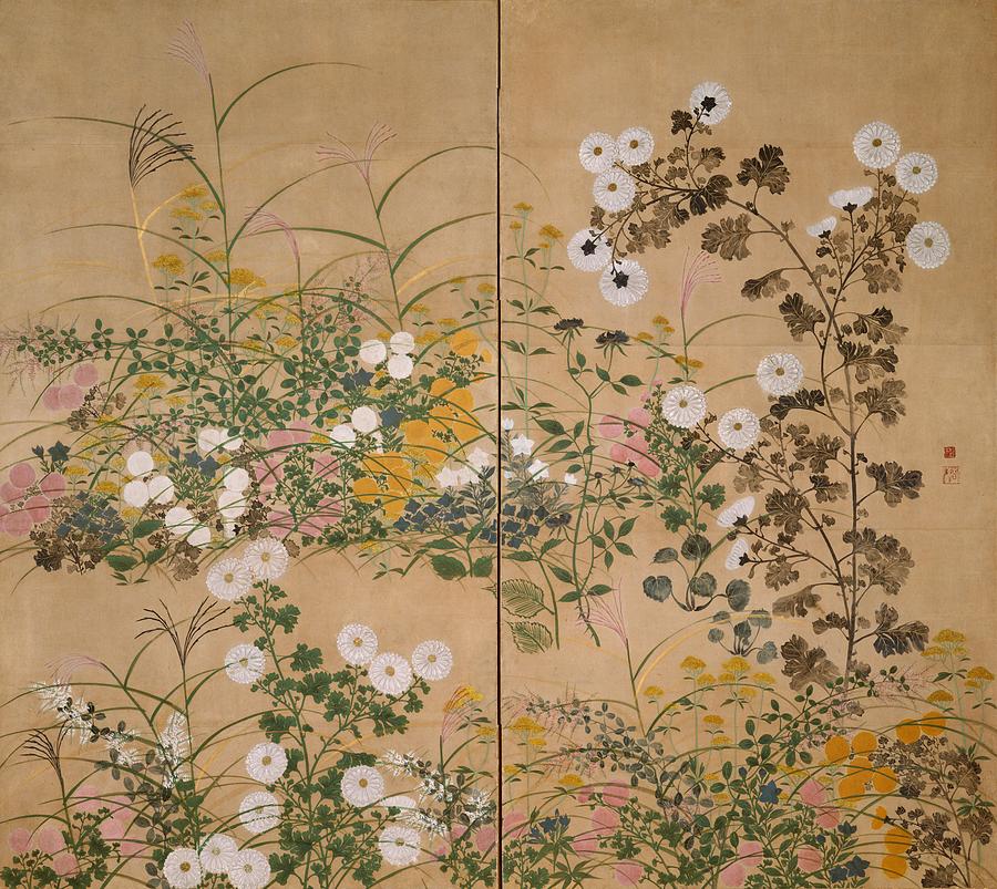 Flowering Plants In Autumn Painting by Ogata Korin