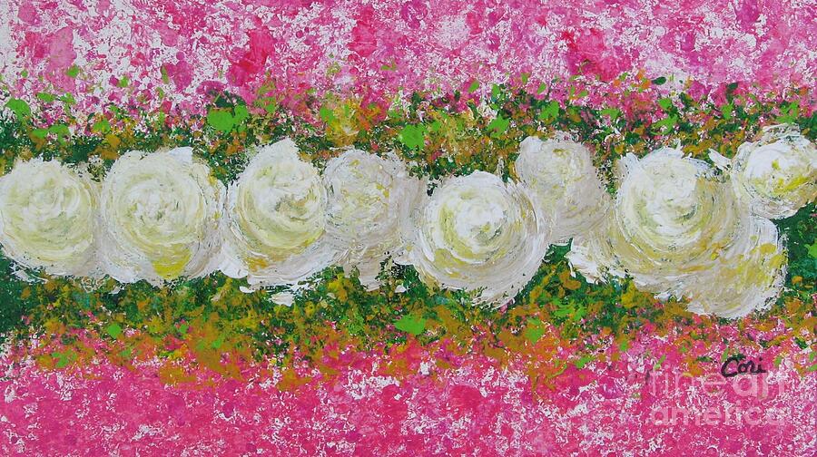 Flowerline in Pink and White Painting by Corinne Carroll