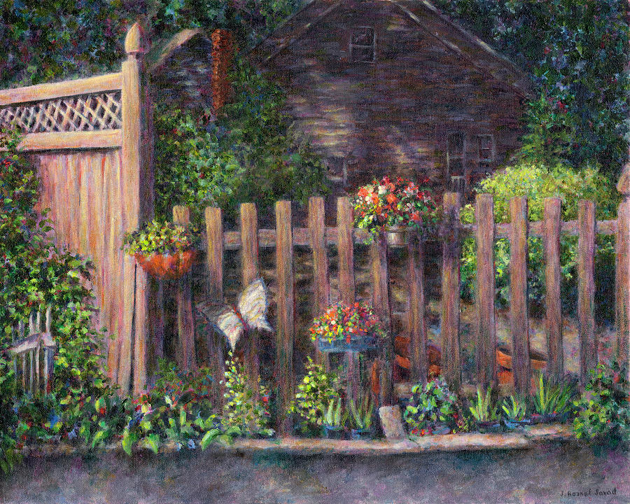 Flower Painting - Flowerpots Hanging on a Fence by Susan Savad