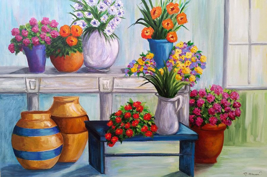 Flowerpots Painting by Rosie Sherman