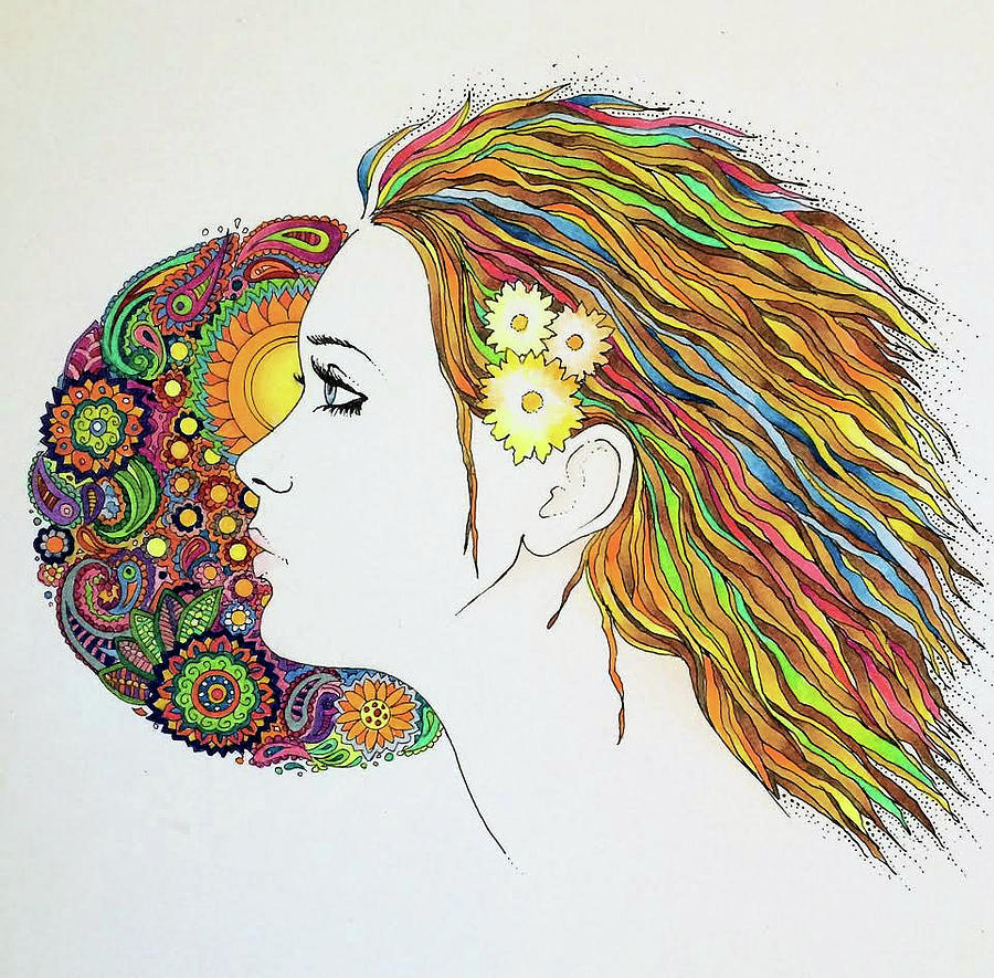 Profile Drawing - FlowerPower2 by Donna Spadola