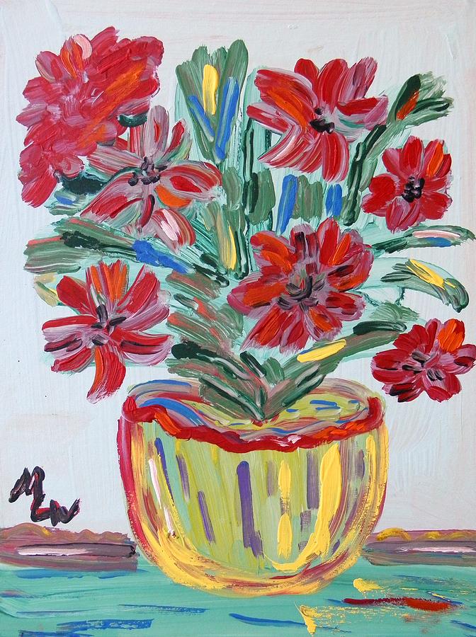Flowers Against Soft Blue Painting by Mary Carol Williams