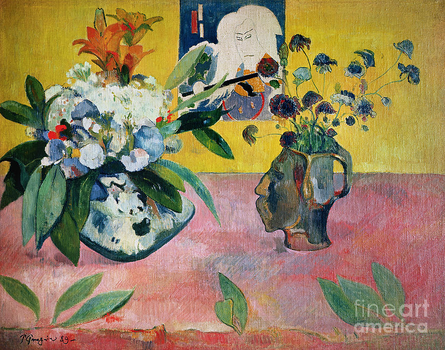 Flowers and a Japanese Print Painting by Paul Gauguin