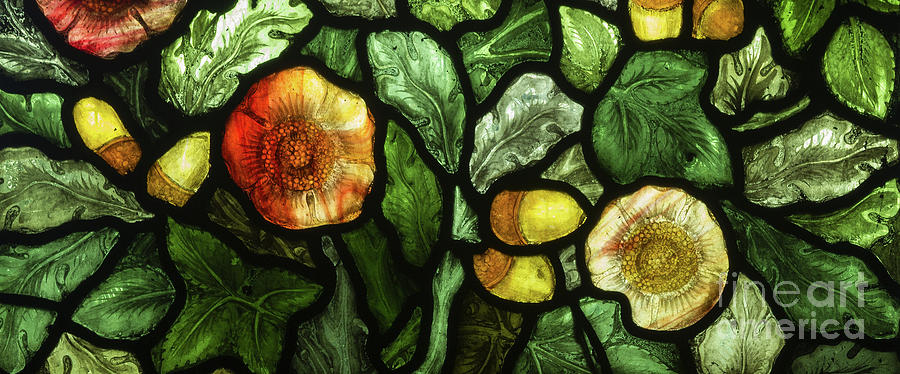 Flowers and Acorns  Stained Glass Glass Art by William Morris