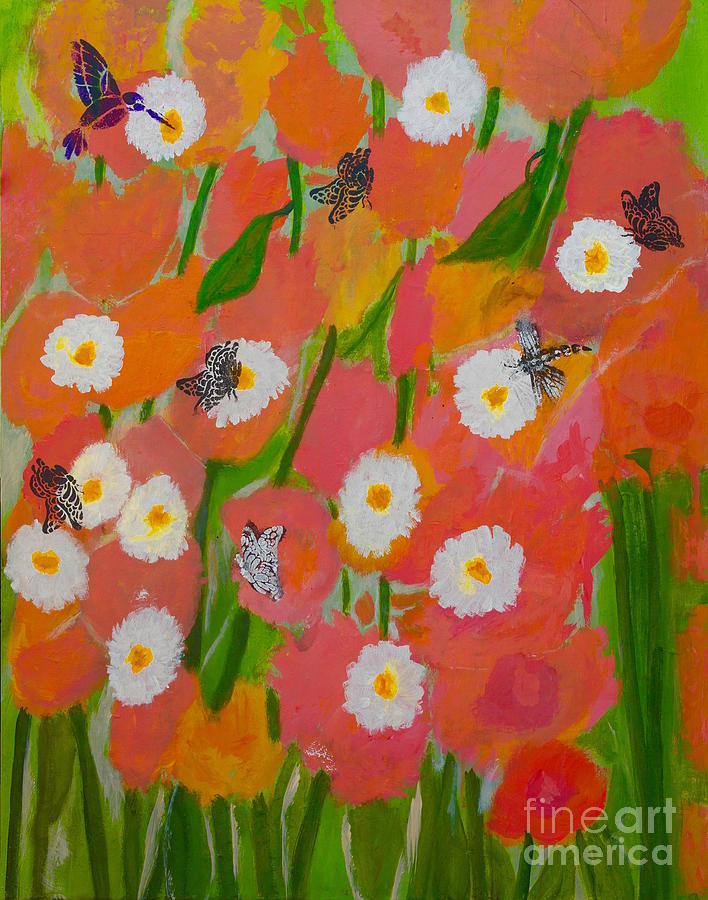 Flowers and Butterflies Painting by Catalina Walker