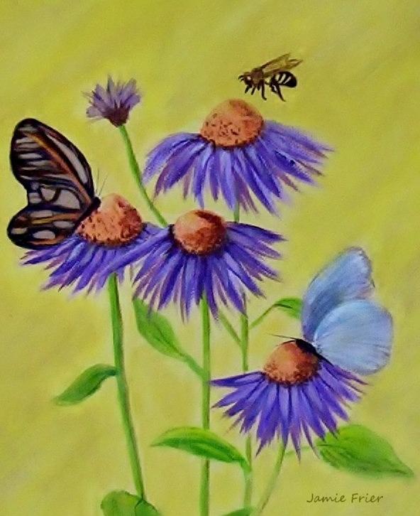 Flowers and Butterflies Painting by Jamie Frier