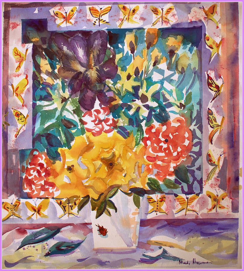 Flowers and Butterflies Painting by Mindy Newman