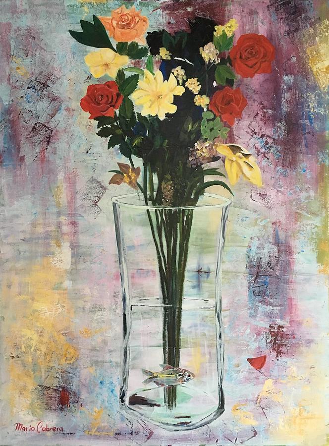 Flowers and Fish Painting by Mario Cabrera