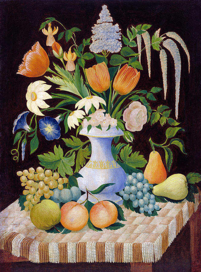 Flowers and Fruit Painting by American 19th Century
