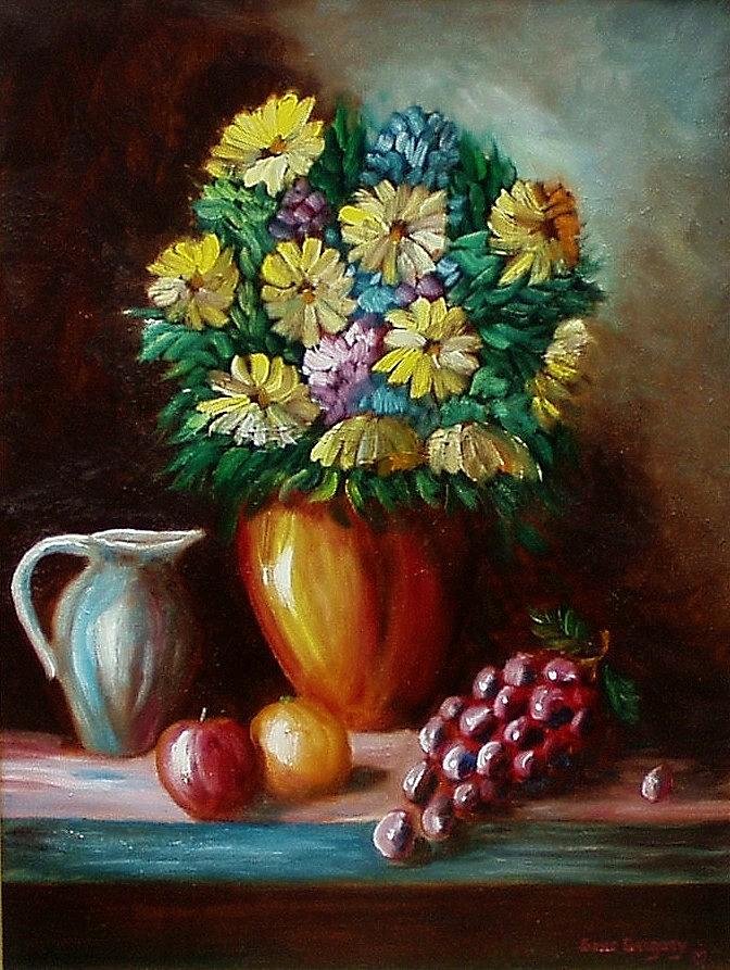 Flowers and fruit Painting by Gene Gregory