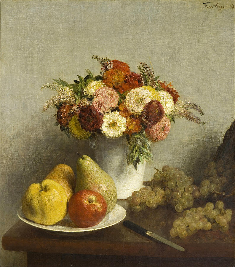 Flowers and Fruit Painting by Henri Fantin-Latour