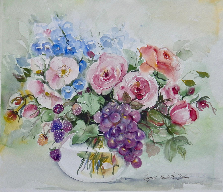 Flowers and Fruit Painting by Ingrid Dohm