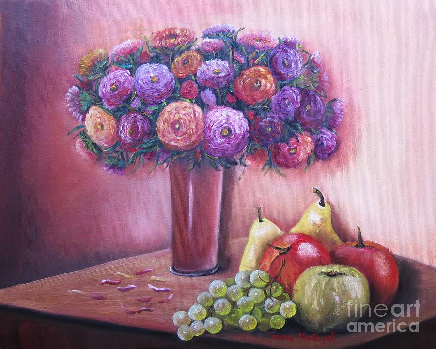 Flowers And Fruits Painting by Vesna Martinjak