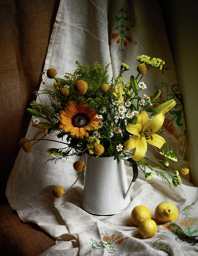 Flowers and Lemons Photograph by Alexander Fedin