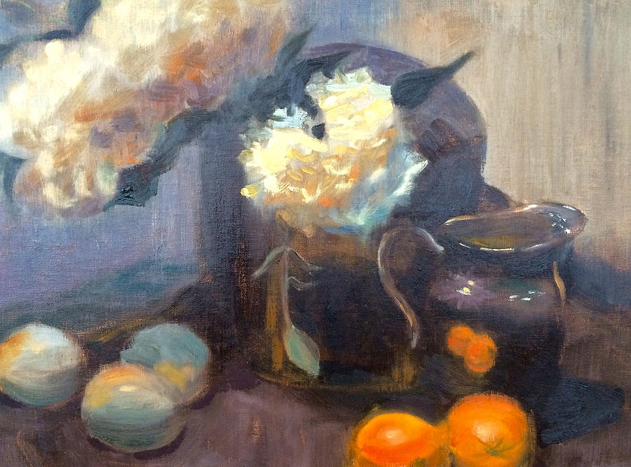 Flowers and Oranges Painting by Dustin Miller