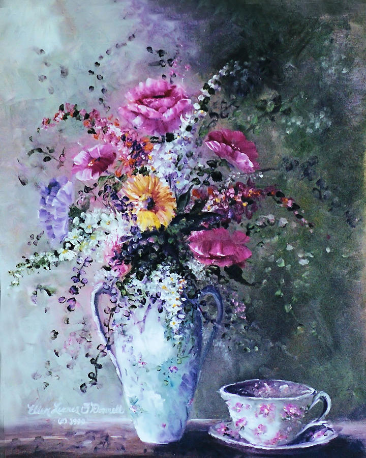 Flower Painting - Flowers And Tea by Ellen Lerner ODonnell