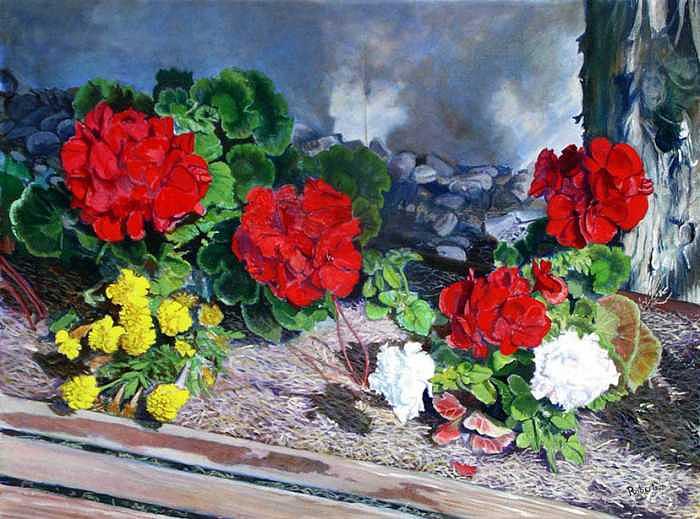 Flowers At Church Painting by Scott Robertson