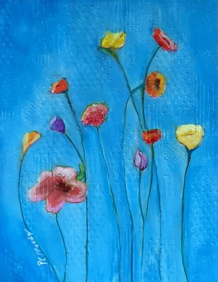 Flowers Blue Background Painting