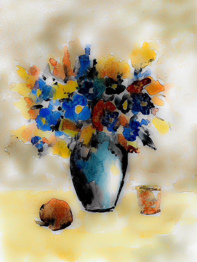 Flowers, Blue, Yellow Painting by Cuiava Laurentiu - Fine Art America