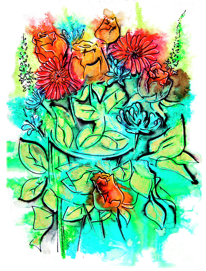 Flowers Bouquet, Illustration Drawing by Ariadna De Raadt