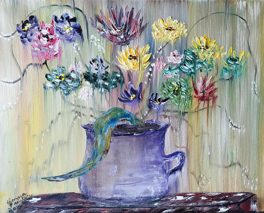 Flowers Dripping in the Rain Painting by Donna Painter