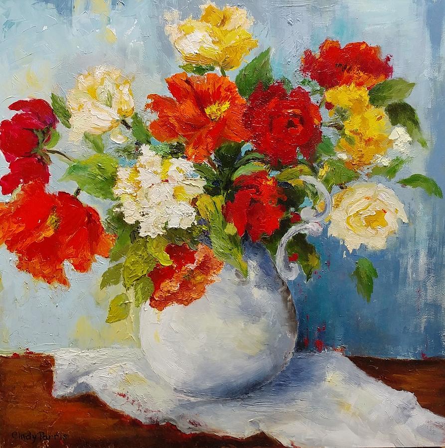 Primary Colors Painting - Flowers Galore by Cindy Parris