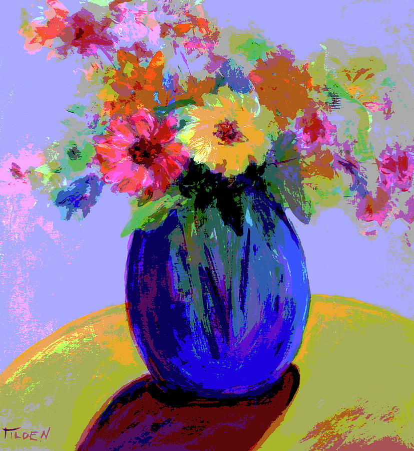 Flowers in a Blue Vase Painting by Linda Tilden - Fine Art America