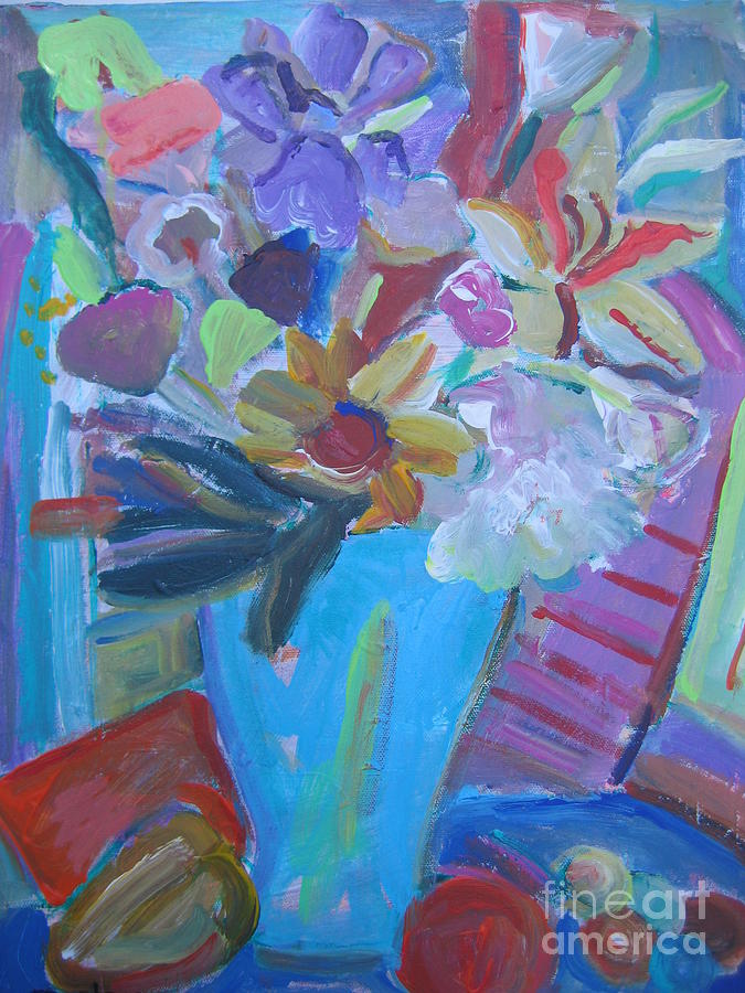 Flowers in a Blue Vase Painting by Marlene Robbins