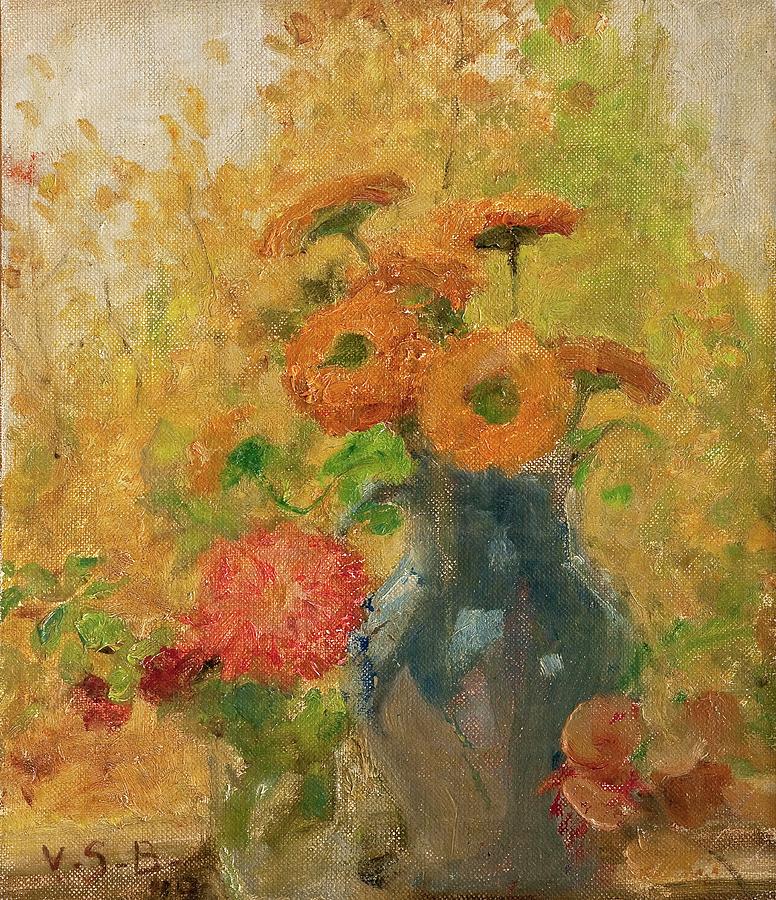 Flowers In A Blue Vase Painting by Celestial Images | Fine Art America