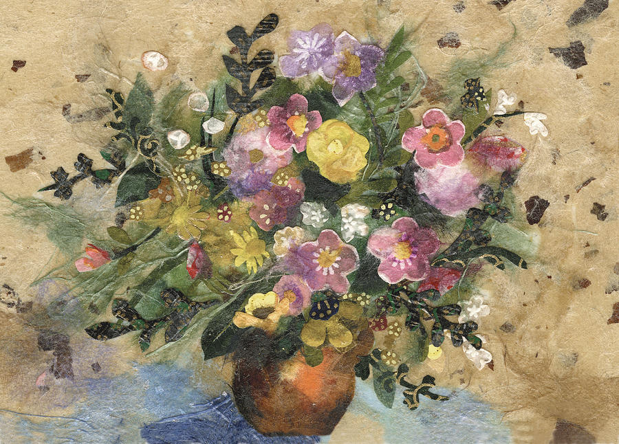 Flowers In A Clay Vase Painting By Nira Schwartz