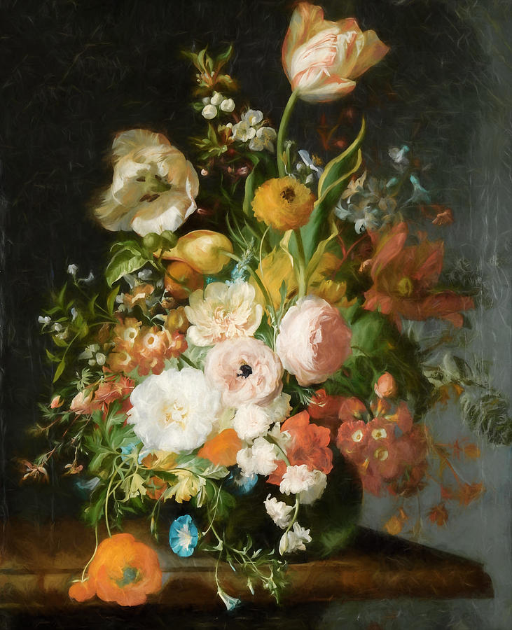 Flowers in a Glass Vase 2 Painting by Rachel Ruysch